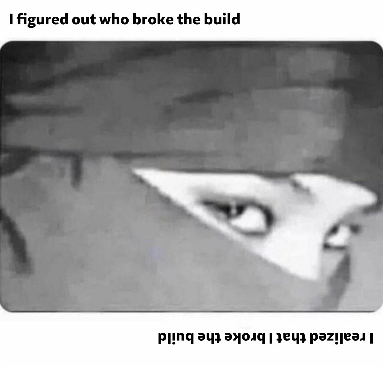 Image of a Ninja, who figured out who broke the build. When upside down, it looks like it was the ninja, who broke the build