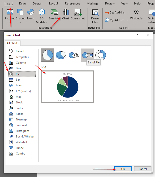 Screenshot of Microsoft Word's 'Add Chart' dialog